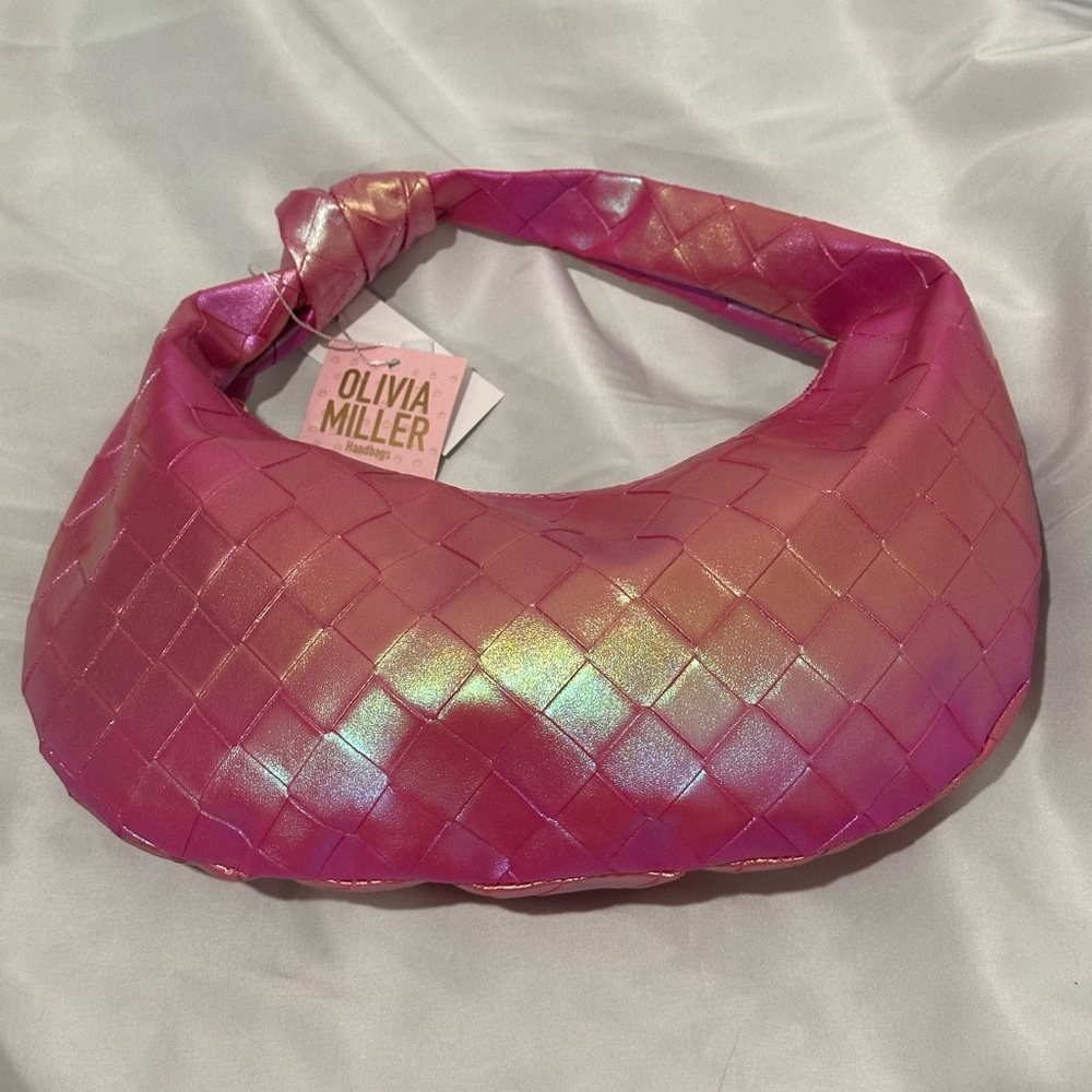 Pink iridescent color small hand bag / shoulder bag